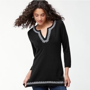 Tommy Bahama Black Island 100% Cashmere Tunic Sweater Women's size M